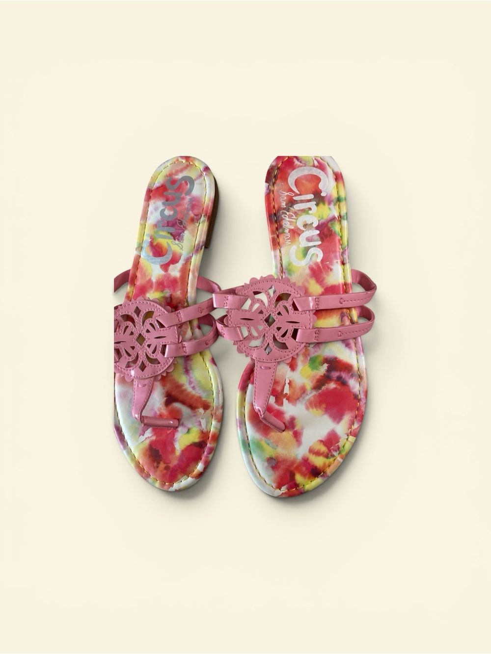 Circus Sam Edelman Sandals Womens 7.5M Pink Floral Cherri FF Thong Flats NEW
